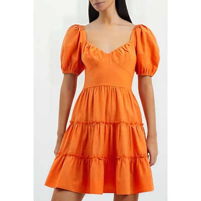 French Connection Alania Puff Sleeve Dress Orange Maat: 10 | Mini Jurken Outlet | Dames | Oranje