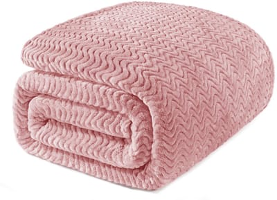 Mezcla King Size Jacquard Weave Wave Patroon Flanel Fleece Fluwelen Pluche Bed Deken als Sprei/Coverlet/Bed Cover (230x265cm, Roze) - Zacht, Lichtgewicht, Warm en Gezellig