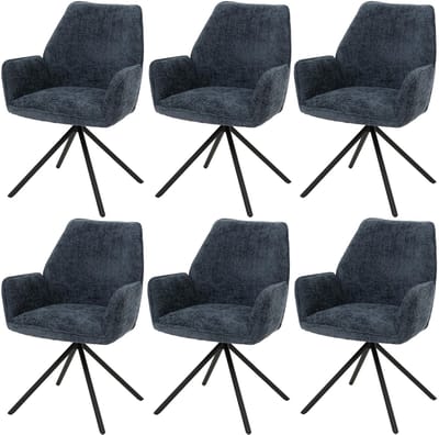 Set van 6 eetkamerstoelen MCW-G67, keukenstoel met armleuningen, draaibaar, automatische terugkeerfunctie, chenille, Oeko-Tex MVG ~ donkerblauw