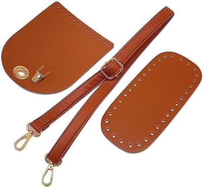 Handgeweven Leren Tas Set van 3 met Tasbodem, Tasriem en Accessoires voor DIY Tassen, Creatief Handwerk en Zelfgemaakte Tassen, Bruin