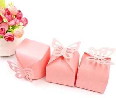 Dailygoods- Geschenkdozen 50 stuks - Roze Vlinder Dozen - Bruiloft/Gunst Dozen - Feestdozen - 6x6x6 cm - Roze Kaartpapier met Glans