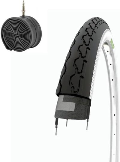 Fietsband met binnenband - Stadsfiets band - Comfortabel Fietsen - Duurzaam Rubber - 24 x 1 3/8 - Wit Zwart