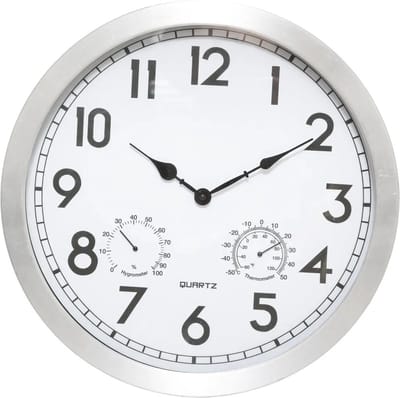 Atmosphera Wandklok/muur klok Home Data - Met thermometer en hygrometer - D40 cm - metaal - zilver