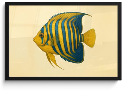 Poster in lijst - Fotolijst 60x40 cm - Posters - Felgeel - Vis - Strepen - Vinnen - Posterlijst zwart - Decoratie - Wanddecoratie woonkamer - Muurdecoratie slaapkamer