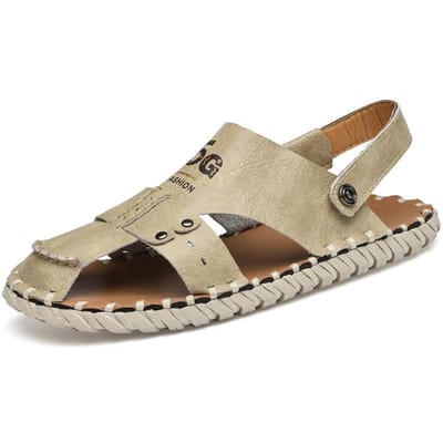 Sandalen Heren Zomer Nieuw Buiten Casual Leren Sandalen Bovenkleding Echt Leer Zachte Zool Gesloten Teen Rijslippers 43 beige