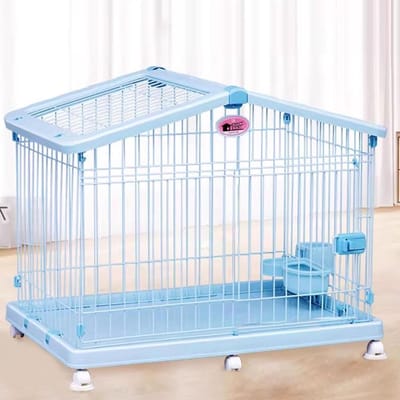 Hondenbench Metaal - Hondenkooi Opvouwbaar - Huisdier Training - Panoramisch Zonnedak - 83 cm Lengte - Blauw