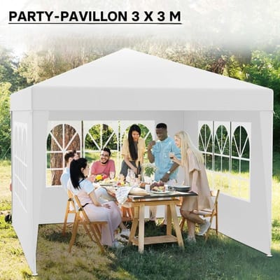 artytent 3x3 m – Paviljoen met Afneembare Zijwanden en Ramen – UV 50+ Bescherming – Feesttent voor Tuin en Evenementen – Wit