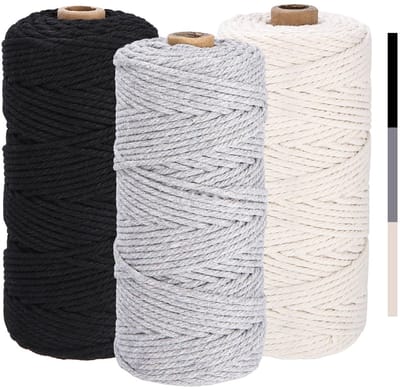 Macramégaren 3 mm x 100 m, macramé koord, macramé touw, natuurlijk katoenen koord, Macramé Garen Set, 3 rollen van Natuurlijk Katoen Macroframe Touw, Voor DIY Ambachten, Huisdecoratie