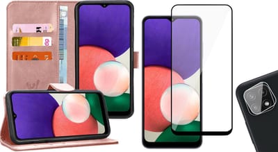 Hoesje geschikt voor Samsung Galaxy A22 5G - Bookcase Roségoud - Full Screenprotector - Camera Screen Protector - Portemonnee Hoesje