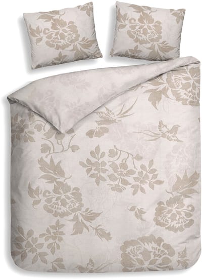 Heckettlane Dekbedovertrek Ling - Dekbed met instopstrook - Beige - Dekbedovertrek van 100% Katoen-Satijn - Bloemen - 200x200-220 cm + 2 slopen 60/70 cm - Cambridge