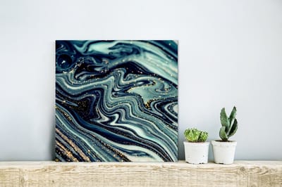 Wanddecoratie Metaal - Aluminium Schilderij Industrieel - Marmer - Goud - Blauw - Glitter - Marmerlook - Abstract - 20x20 cm - Dibond - Foto op aluminium - Industriële muurdecoratie - Voor de woonkamer/slaapkamer