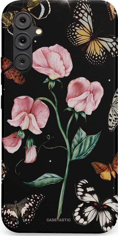 Casetastic hoesje geschikt voor Samsung Galaxy A34 (2023) 5G - Dubbellaagse bescherming - Vleugels en bloemen - Fashion Case - Zwart Grijs Taupe