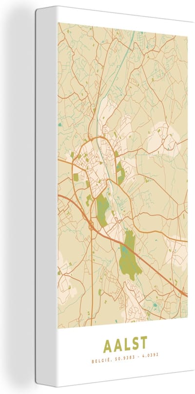 Canvas Schilderij Plattegrond - Vintage - Stadskaart - Aalst - Kaart - 20x40 cm - Wanddecoratie