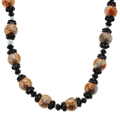 Behave - Kralen Ketting met Bruin/Oranje Details - 66 cm