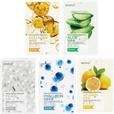 Koreaanse Gezichtsmasker - Set van 5 | Collageen, Aloe Vera, Parel, Hyaluron & Vitamine C | Sheet Mask Eunyul Korean Beauty - Hydraterend