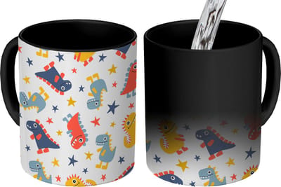Magische Mok - Foto op Warmte Mokken - Koffiemok - Patronen - Dino - Sterren - Jongens - Jongetje - Baby - Kinderen - Kids - Magic Mok - Beker - 350 ML - Theemok