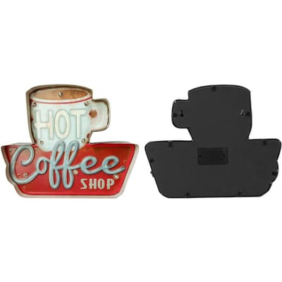 Panneau Métal Embossé Coffee Shop Panneau Décor Vintage Bar à Café avec Lumières LED Décorations Murales Métal pour Café Bar multicolore