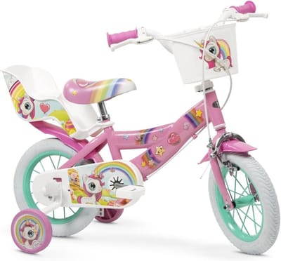 Kindfiets 12 inch Meisjes met Eenhoorn Thema - Voorzien van Zijwieltjes