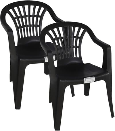 Gerimport Stoel voor buiten/binnen - 2x - tuinstoelen - zwart - 50 x 54 x 76 cm - stevig kunststof - Bijzet stoelen
