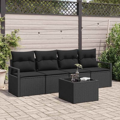 vidaXL Bankstel 5 st 4-Aantal zitplaatsen Zwart poly rattan