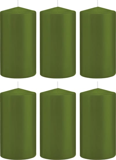 Trend Candles Cilinderkaars/stompkaars - 6x - olijfgroen - 8 x 15 cm - 69 branduren - horeca kaarsen