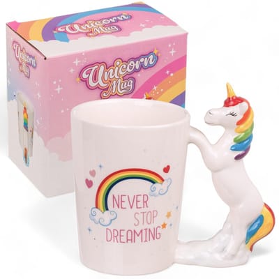 Dailygoods- Beker 300 ml - Eenhoorn-handvat - Vaatwasmachinebestendig - Koffiebeker - Inspirerende boodschap - Humoristisch design - Koffiemok
