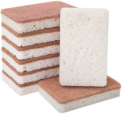 8-delige afwasspons, natuurlijke spons, herbruikbaar, wasbaar, composteerbaar, sisal en cellulose, afneembaar, krasbestendig, dubbelzijdig