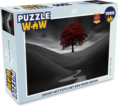 Puzzel Zwart-wit foto met een rode boom - Legpuzzel - Puzzel 1000 stukjes volwassenen