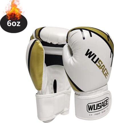 Nivard Bokshandschoenen - Kickboks Handschoenen - Boxing Gloves Set - Vecht Handschoenen - Heren - Dames - Wit-Goud - 6 oz