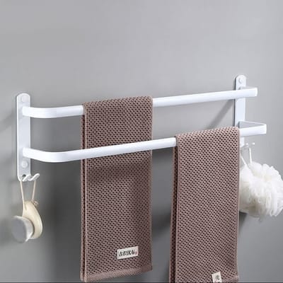 TOVBMUP Wit handdoekenrek - wandgemonteerd meerlaags handdoekenrek - met haken - ruimte aluminium handdoekenrek - voor badkamer, hotel, keuken - eigentijdse stijl - 2 lagen - 50 cm
