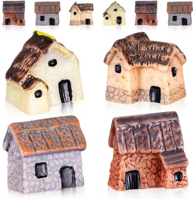Dailygoods- Miniatuurhuisjes - 10 Stuks Houten Feeënhutten - Tuinornamenten - Bonsai Ornamenten - Kunsthars Decoratie - Perfect voor Doe-Het-Zelf Tuinwerk - Tuinornament