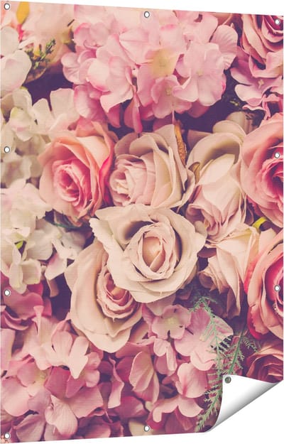 Gards Tuinposter Roze Rozen Achtergrond - Retro - Bloemen - 90x120 cm - Tuindoek - Tuindecoratie - Wanddecoratie buiten - Tuinschilderij