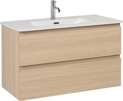 Saqu Arvid badmeubel incl. keramische wastafel 90x47x57cm naturel eiken