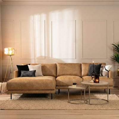 Bronx71® Industriële hoekbank Denver beige eco-leer links