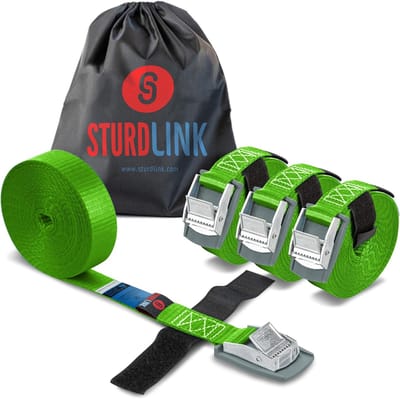 Sjorbanden Set - Spanbanden Vastzetriemen - Vervoer Bevestiging - Met Klemgesp Bescherming - 25mm 4m 250kg - Groen