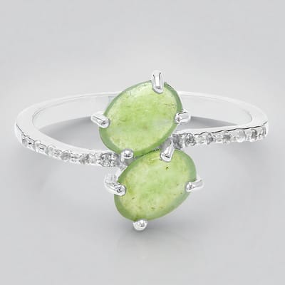 Cavill - Zilveren Ring - 925 Sterling Zilver - 0,69 ct Keizerlijke Chrysopraas & 0,064 ct Witte Topaas - Elegant & Handgemaakt - Maat 17