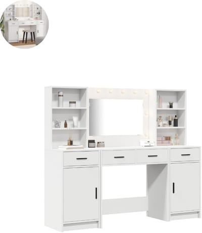 Kaptafel met spiegel en verlichting - Make up tafel - Make up - Toilettafel - Met lades - Wit