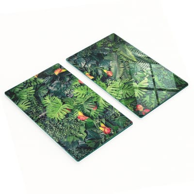 Duurzame en stijlvolle glazen snijplanken met een exotisch junglepatroon, 2x30x52 cm