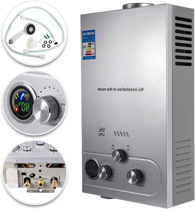 Gas Water Verwarmer - Directe Verwarming - Direct Warm Water - Energiezuinige Verbranding - 16 Liter Per Minuut - Zilver