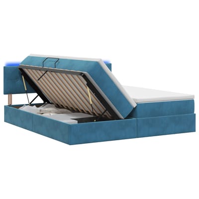 vidaXL - LED - opbergbed - met - matras - Donkerblauw - 180 - x - 200 - cm - Fluweel