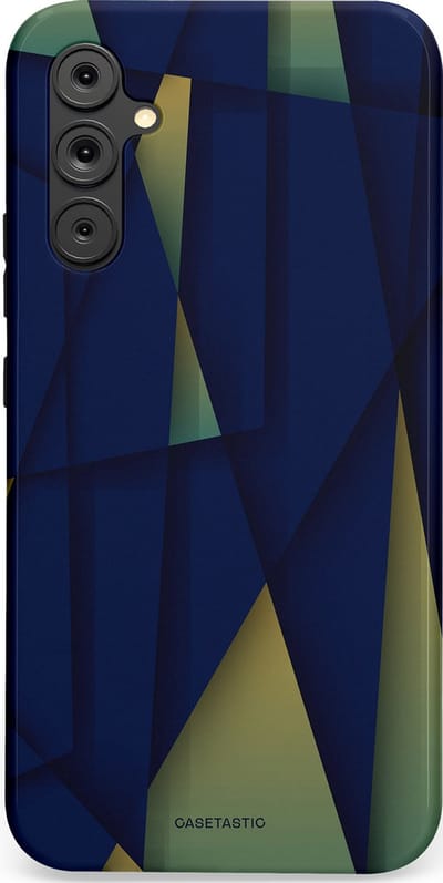 Casetastic Hoesje Geschikt voor Samsung A34 (5G) - Stijlvolle Beschermende Duo-layer Case - Blauwgroene Driehoeken