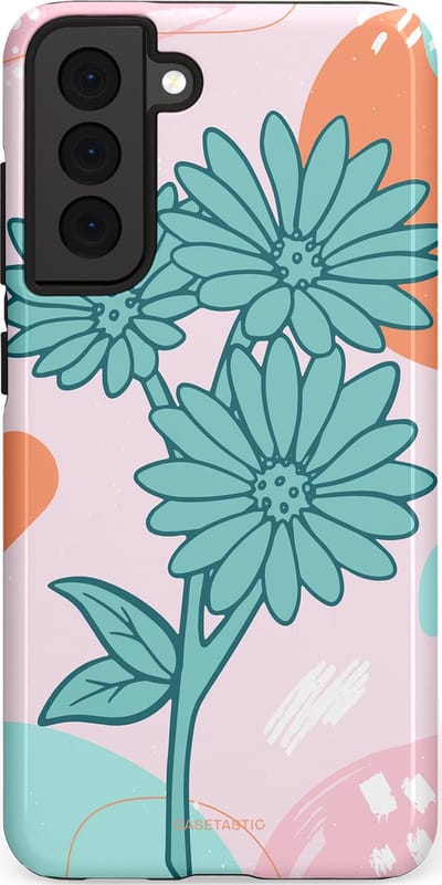 Casetastic hoesje geschikt voor Samsung Galaxy S21 FE 5G - Dubbellaagse bescherming - Roze Oranje Bloemen - Fashion Case - Wit Mintgroen Lichtroze Lichtblauw
