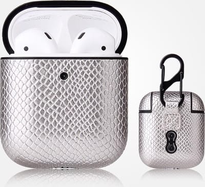 AirPods hoesjes van By Qubix - AirPods 1/2 hoesje PU Leer Slangenleer - Zilver Airpods Case Hoesje voor Airpods Airpods 1 Airpods 2 Hoes