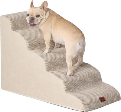 Honden Trappetje - Huisdier Opstapje Hondentrap - Huisdier Mobiliteit - 5 Schuim Treden - 40x84x57 cm - Beige