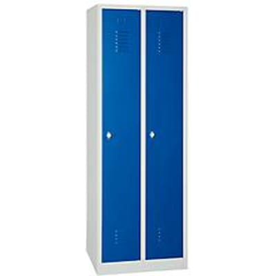 Kledinglocker - met 2 compartimenten - B 500 x D 500 x H 1800 mm - draaigrendelslot - lichtgrijs en blauw