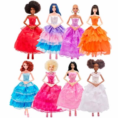 Allerion Jurkjes Set – Geschikt voor Poppen - 8 stuks – Poppenkleding - Verschillende kleuren; Roze, Rood, Paars, Blauw – In Opbergzakje – Past door Brievenbus