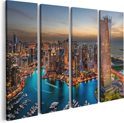 Artaza Canvas Schilderij Vierluik Dubai Haven met de Stad - 80x60 - Foto Op Canvas - Canvas Print