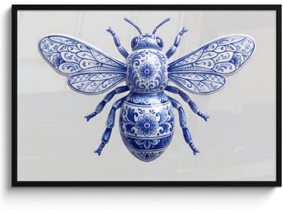Poster in lijst - Fotolijst 120x80 cm - Posters - Bij - Modern - Delfts - Blauw - Posterlijst zwart - Decoratie - Wanddecoratie woonkamer - Muurdecoratie slaapkamer