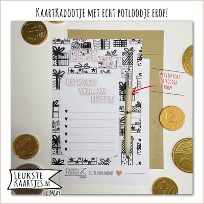 KaartKadootje met potloodje - Verlanglijstje Sinterklaas - No: 02 (Lieve Sint - Kadootjes) - LeuksteKaartjes.nl by xMar
