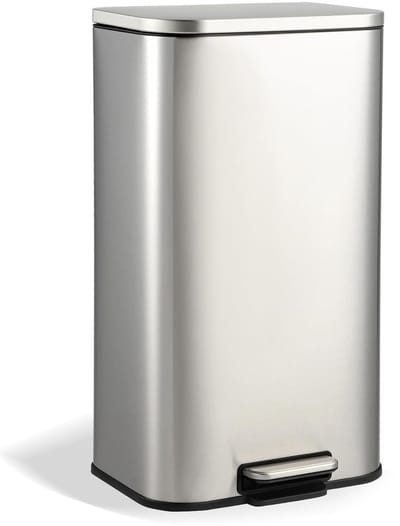 RVS Pedaalemmer 30 Liter - Rechthoekige Prullenbak met Soft-Close & Uitneembare Binnenbak - Vingerafdrukvrij - Zilver